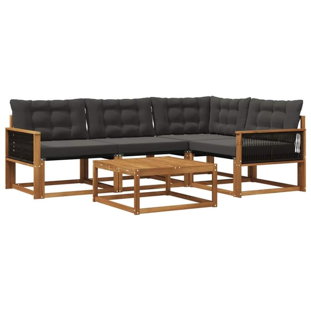 vidaXL Outdoor-Sofagarnitur mit Kissen 5 Stk Natur und Schwarz 3381408