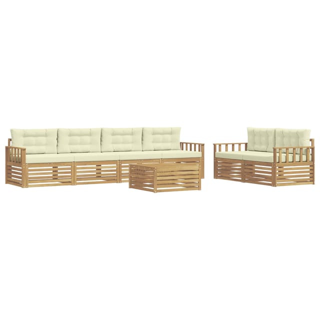 vidaXL Outdoor-Sofagarnitur mit Kissen 7-Tlg Weiß und Creme Polyester 3390075