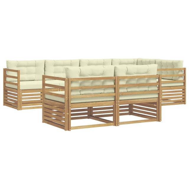 vidaXL Outdoor-Sofagarnitur mit Kissen 7-Tlg Weiß und Creme Polyester 3390625