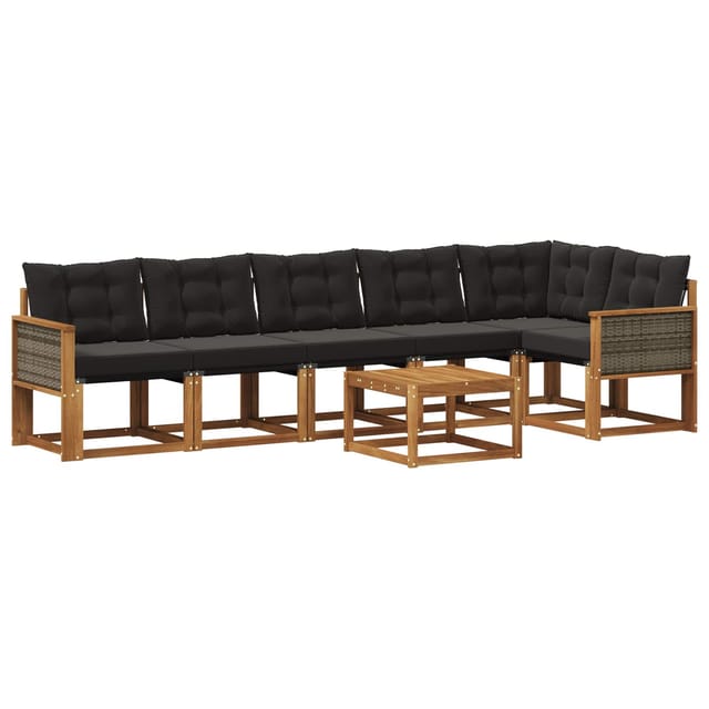 vidaXL Outdoor-Sofagarnitur mit Kissen 7 Stk Natur und Schwarz 3381996