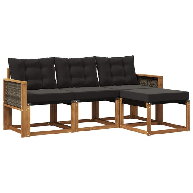 vidaXL Outdoor-Sofagarnitur mit Kissen 4 Stk Natur und Schwarz 3381868