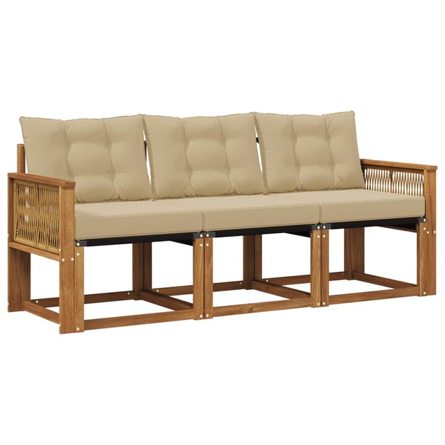 vidaXL Outdoor-Sofagarnitur mit Kissen 3 Stk Natur und Beige 3381749