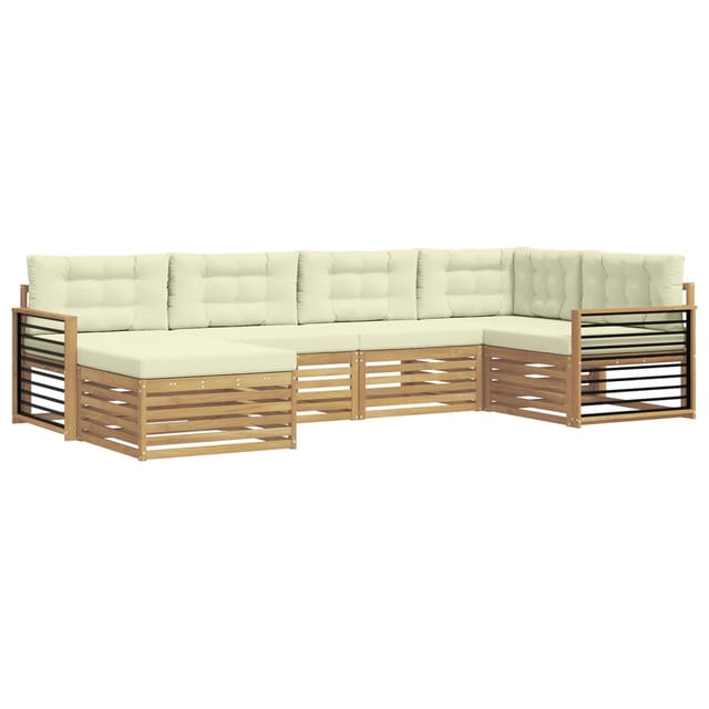 vidaXL Outdoor-Sofagarnitur mit Kissen 6-Tlg Weiß und Creme Polyester 3390775