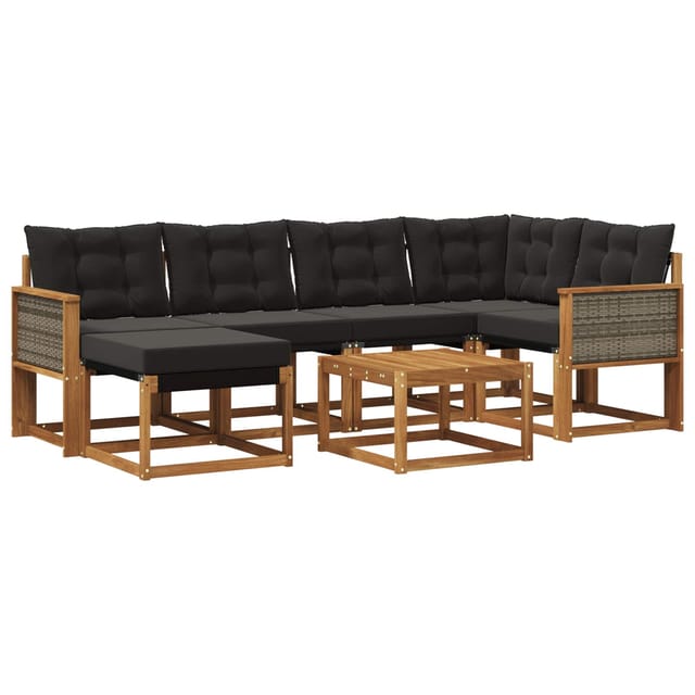 vidaXL Outdoor-Sofagarnitur mit Kissen 7 Stk Natur und Schwarz 3382076