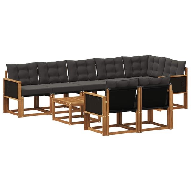 vidaXL Outdoor-Sofagarnitur mit Kissen 9 Stk Natur und Schwarz 3382040