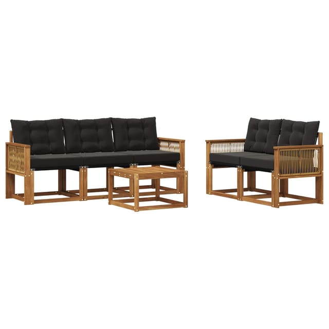 vidaXL Outdoor-Sofagarnitur mit Kissen 6 Stk Natur und Schwarz 3381780
