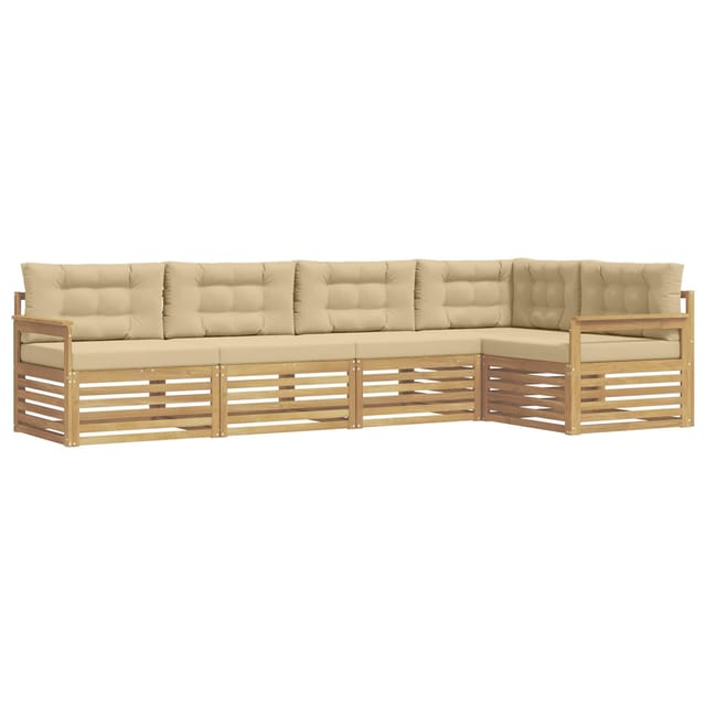 vidaXL Outdoor-Sofagarnitur mit Kissen 6-Tlg Weiß und Beige Polyester 3390473