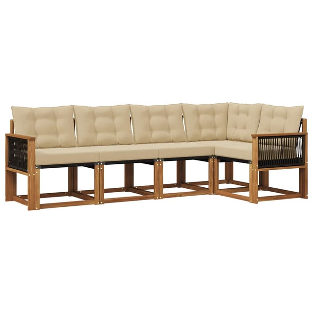 vidaXL Outdoor-Sofagarnitur mit Kissen 5 Stk Natur und Beige 3381953