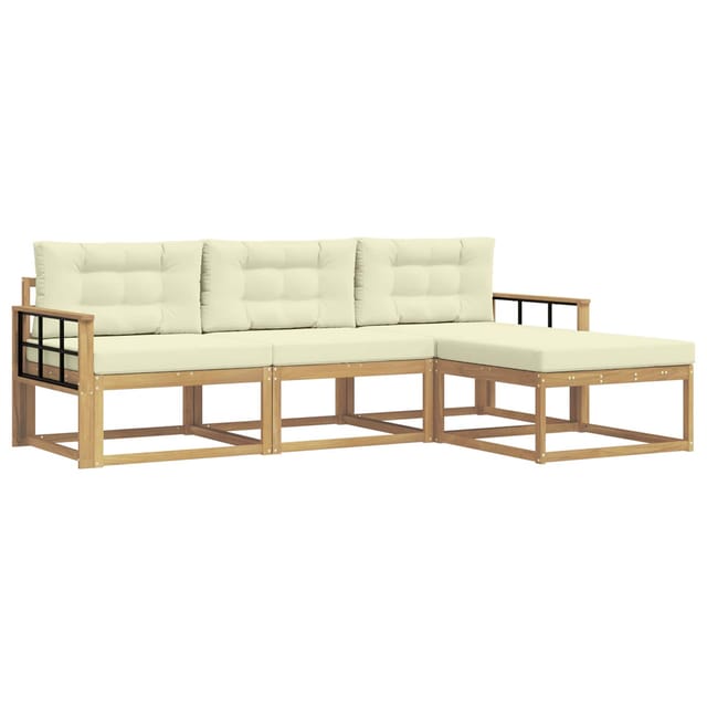 vidaXL Outdoor-Sofagarnitur mit Kissen 4-Tlg Weiß und Creme Polyester 3386279