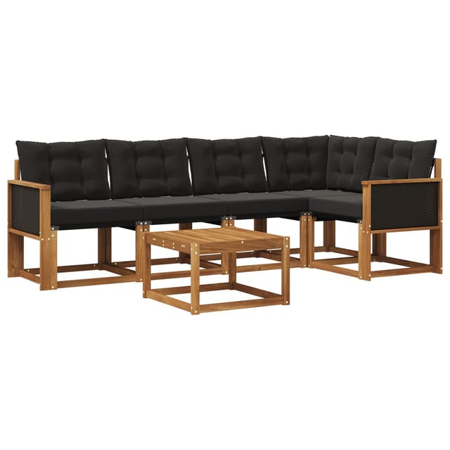 vidaXL Outdoor-Sofagarnitur mit Kissen 6 Stk Natur und Schwarz 3381960