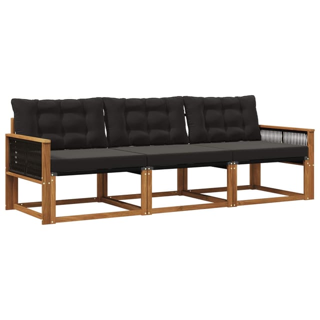 vidaXL Outdoor-Sofagarnitur mit Kissen 3 Stk Natur und Schwarz 3381216