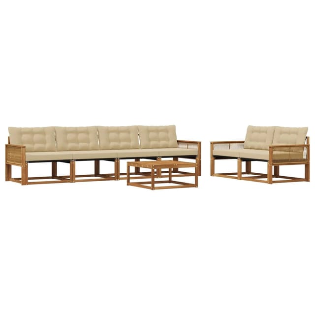 vidaXL Outdoor-Sofagarnitur mit Kissen 7 Stk Natur und Beige 3381269
