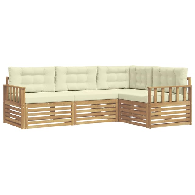 vidaXL Outdoor-Sofagarnitur mit Kissen 5-Tlg Weiß und Creme Polyester 3390395