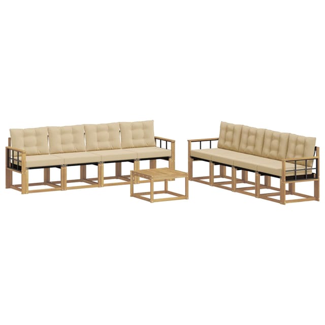 vidaXL Outdoor-Sofagarnitur mit Kissen 9-Tlg Weiß und Beige 3389339