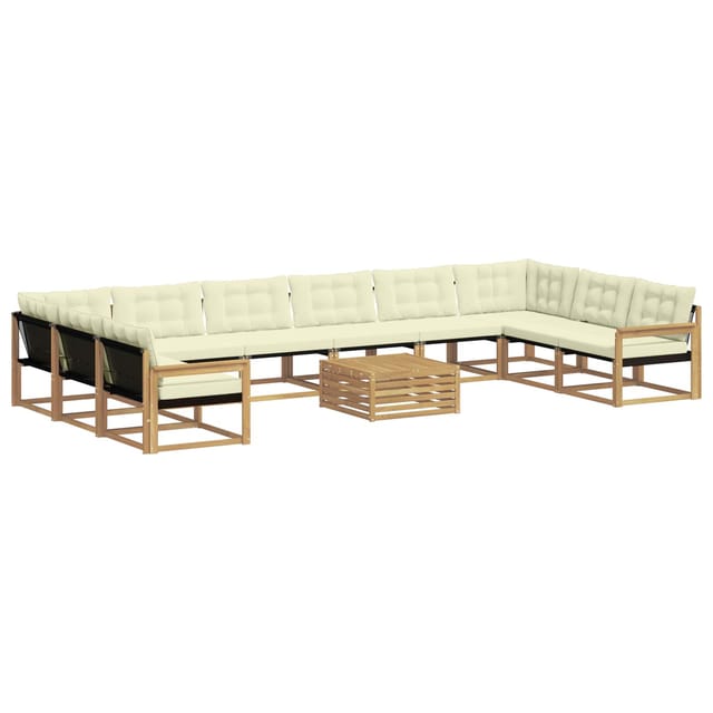 vidaXL Outdoor-Sofagarnitur mit Kissen 11-Tlg Weiß und Creme 3389132