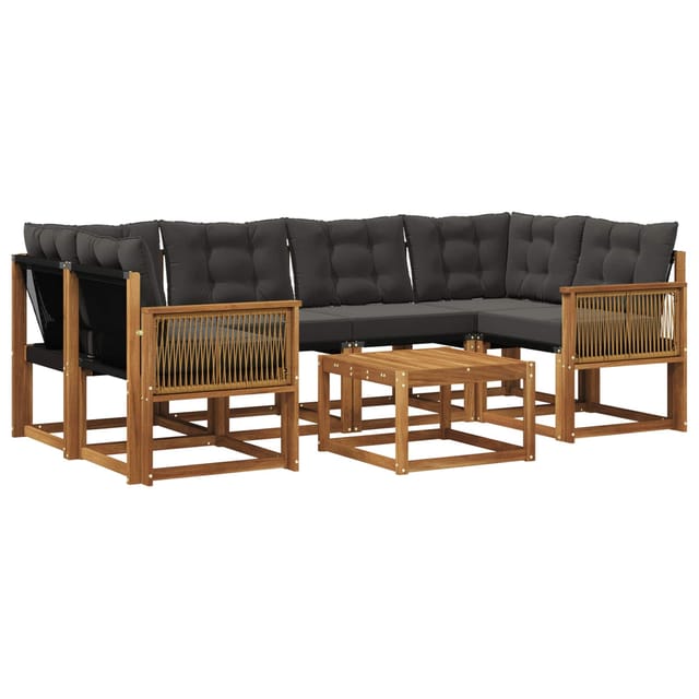 vidaXL Outdoor-Sofagarnitur mit Kissen 7 Stk Natur und Schwarz 3381812