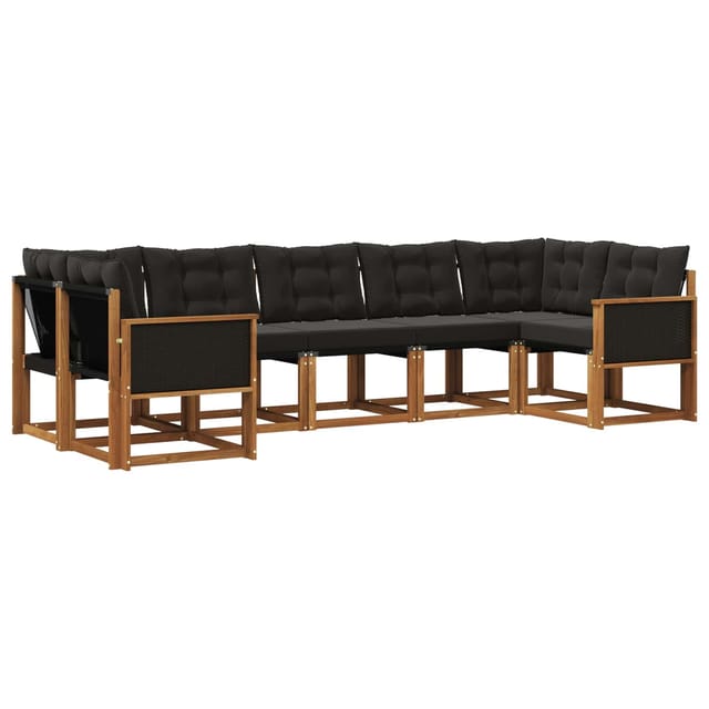 vidaXL Outdoor-Sofagarnitur mit Kissen 7 Stk Natur und Schwarz 3382184
