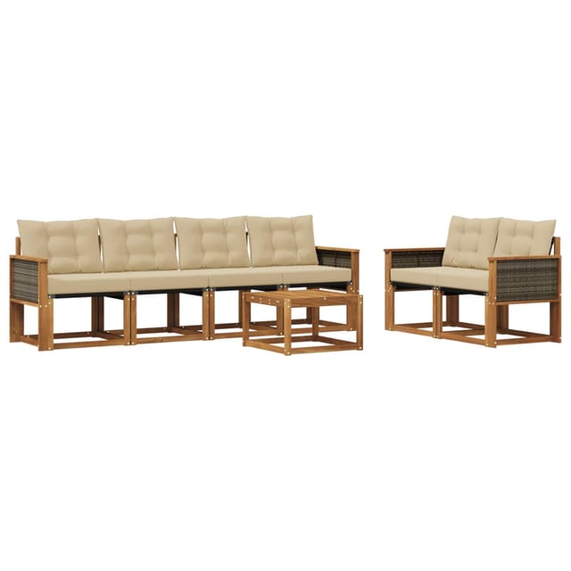 vidaXL Outdoor-Sofagarnitur mit Kissen 7 Stk Natur und Beige 3381789