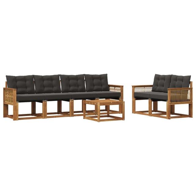 vidaXL Outdoor-Sofagarnitur mit Kissen 7 Stk Natur und Schwarz 3381796