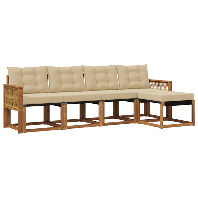 vidaXL Outdoor-Sofagarnitur mit Kissen 5 Stk Natur und Beige 3381893