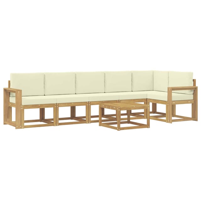 vidaXL Outdoor-Sofagarnitur mit Kissen 7-Tlg Weiß und Creme Polyester 3387739