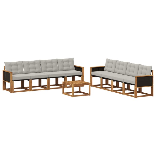 vidaXL Outdoor-Sofagarnitur mit Kissen 9 Stk Natur und Hellgrau 3381847