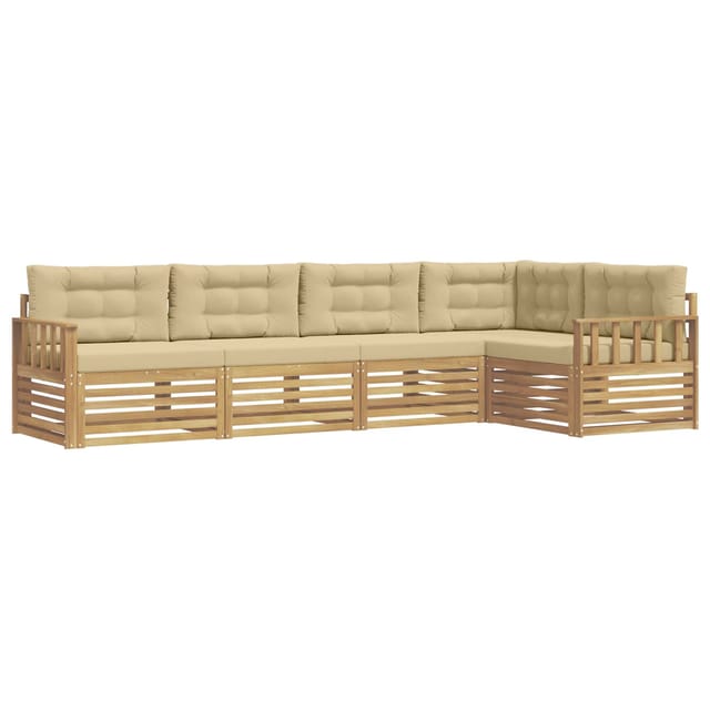 vidaXL Outdoor-Sofagarnitur mit Kissen 6-Tlg Weiß und Beige Polyester 3390478