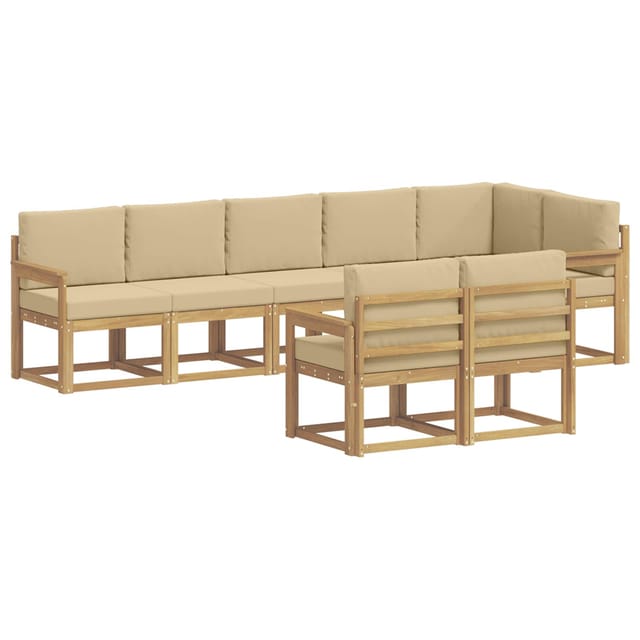 vidaXL Outdoor-Sofagarnitur mit Kissen 8-Tlg Weiß und Beige Polyester 3387797