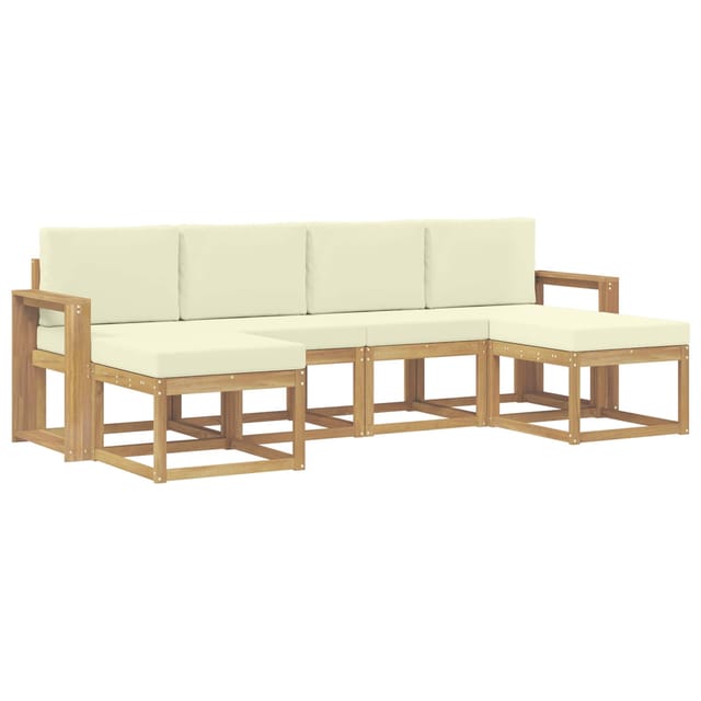 vidaXL Outdoor-Sofagarnitur mit Kissen 6-Tlg Weiß und Creme Polyester 3388019