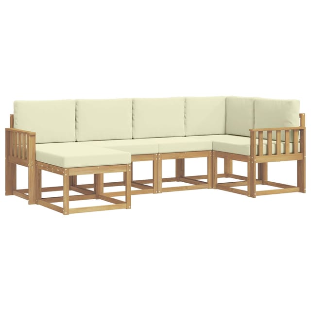 vidaXL Outdoor-Sofagarnitur mit Kissen 6-Tlg Weiß und Creme Polyester 3387869
