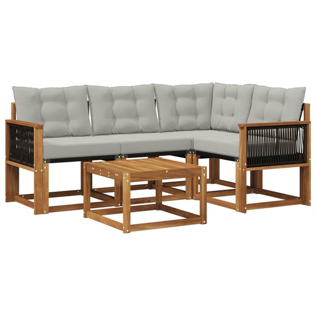 vidaXL Outdoor-Sofagarnitur mit Kissen 5 Stk Natur und Hellgrau 3381935