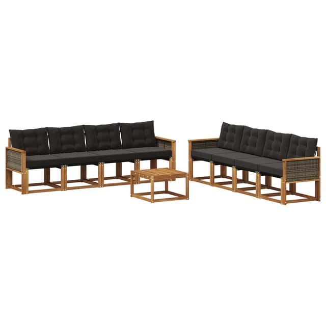 vidaXL Outdoor-Sofagarnitur mit Kissen 9 Stk Natur und Schwarz 3381852