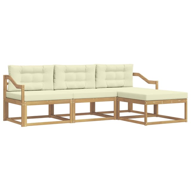 vidaXL Outdoor-Sofagarnitur mit Kissen 4-Tlg Weiß und Creme Polyester 3386284