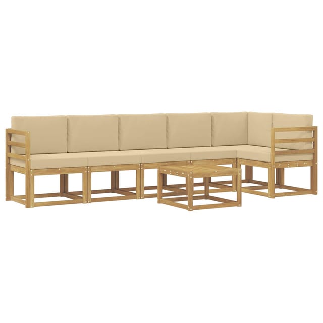 vidaXL Outdoor-Sofagarnitur mit Kissen 7-Tlg Weiß und Beige Polyester 3387722