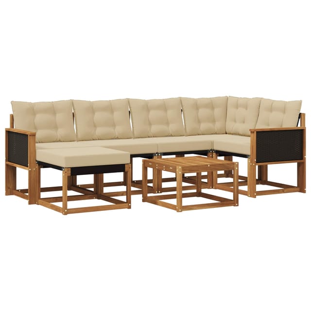 vidaXL Outdoor-Sofagarnitur mit Kissen 7 Stk Natur und Beige 3382073