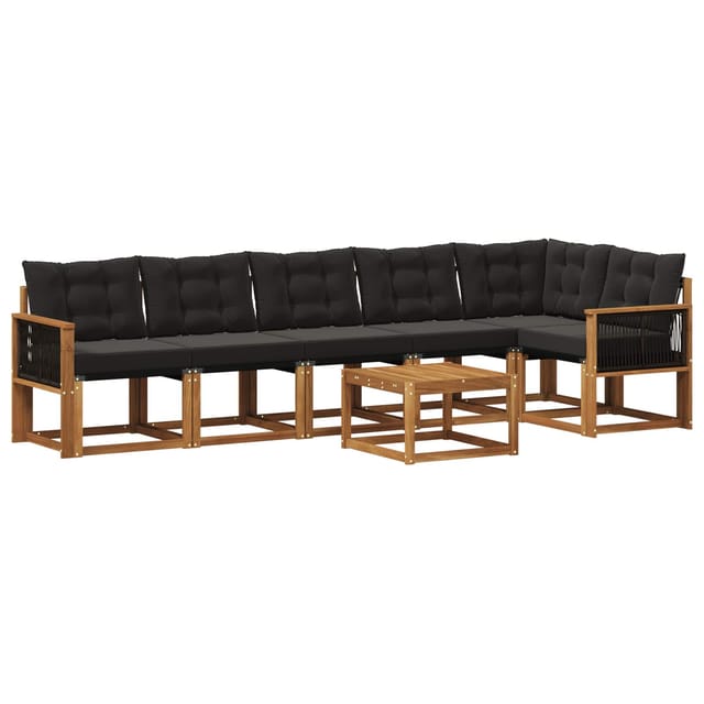 vidaXL Outdoor-Sofagarnitur mit Kissen 7 Stk Natur und Schwarz 3382000