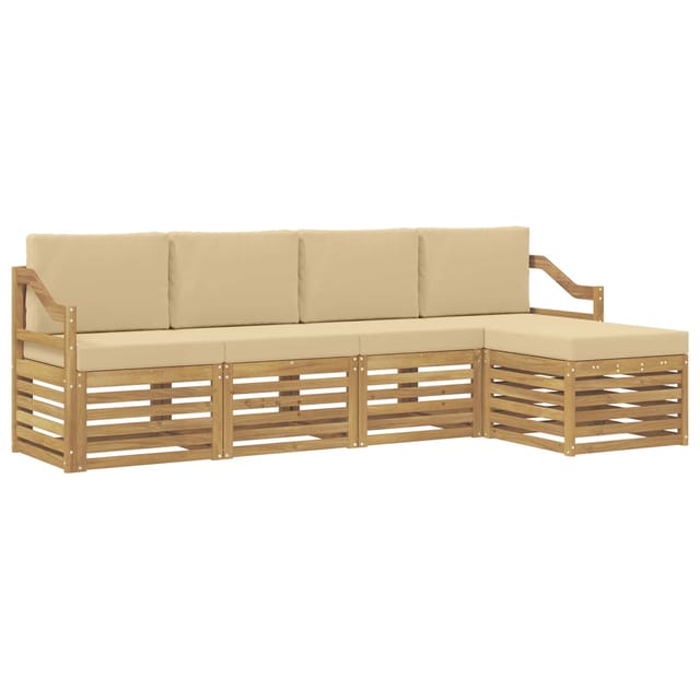 vidaXL Outdoor-Sofagarnitur mit Kissen 5-Tlg Weiß und Beige Polyester 3391693