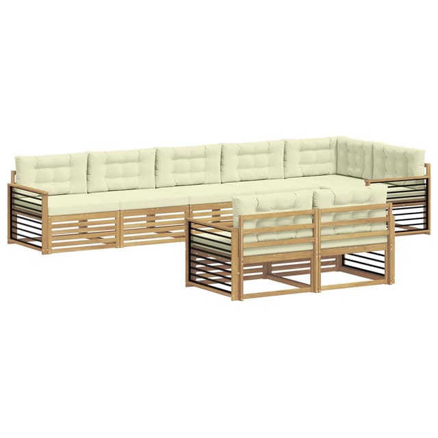 vidaXL Outdoor-Sofagarnitur mit Kissen 8-Tlg Weiß und Creme Polyester 3390695