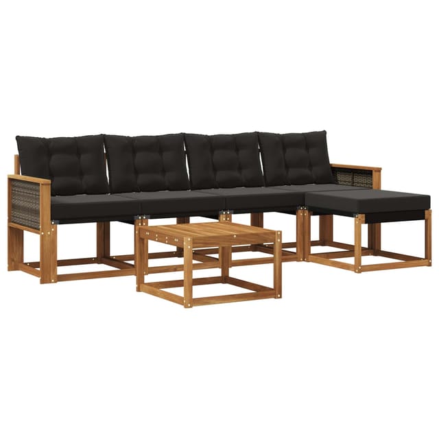 vidaXL Outdoor-Sofagarnitur mit Kissen 6 Stk Natur und Schwarz 3381900