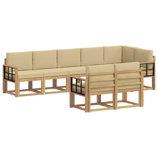 vidaXL Outdoor-Sofagarnitur mit Kissen 8-Tlg Weiß und Beige Polyester 3387817