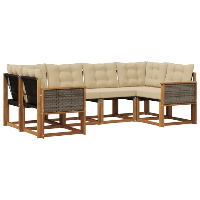 vidaXL Outdoor-Sofagarnitur mit Kissen 6 Stk Natur und Beige 3382173