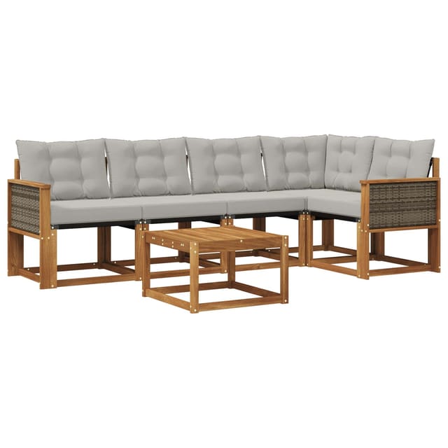 vidaXL Outdoor-Sofagarnitur mit Kissen 6 Stk Natur und Hellgrau 3381963