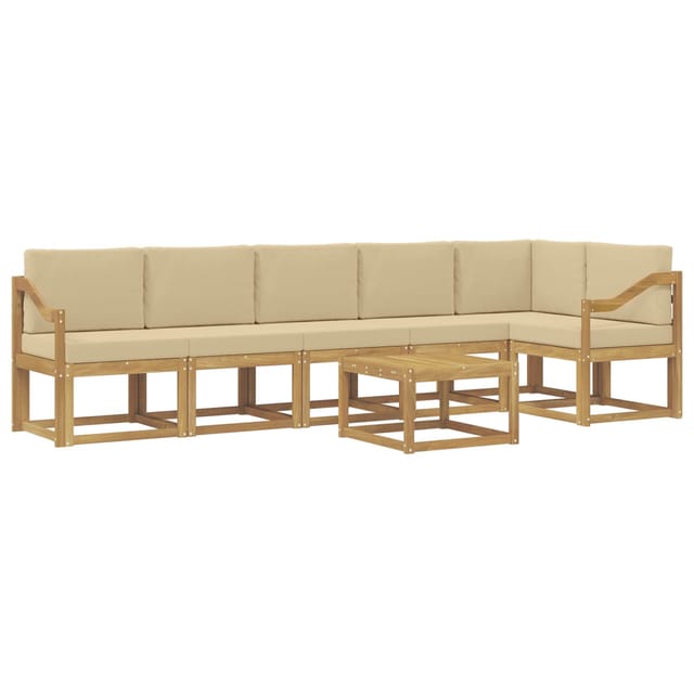 vidaXL Outdoor-Sofagarnitur mit Kissen 7-Tlg Weiß und Beige Polyester 3387752