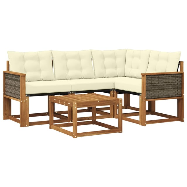 vidaXL Outdoor-Sofagarnitur mit Kissen 5 Stk Natur und Creme 3381930