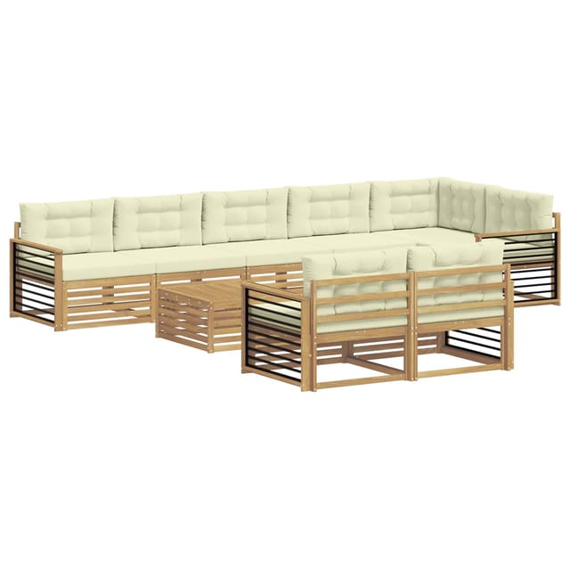 vidaXL Outdoor-Sofagarnitur mit Kissen 9-Tlg Weiß und Creme Polyester 3390735