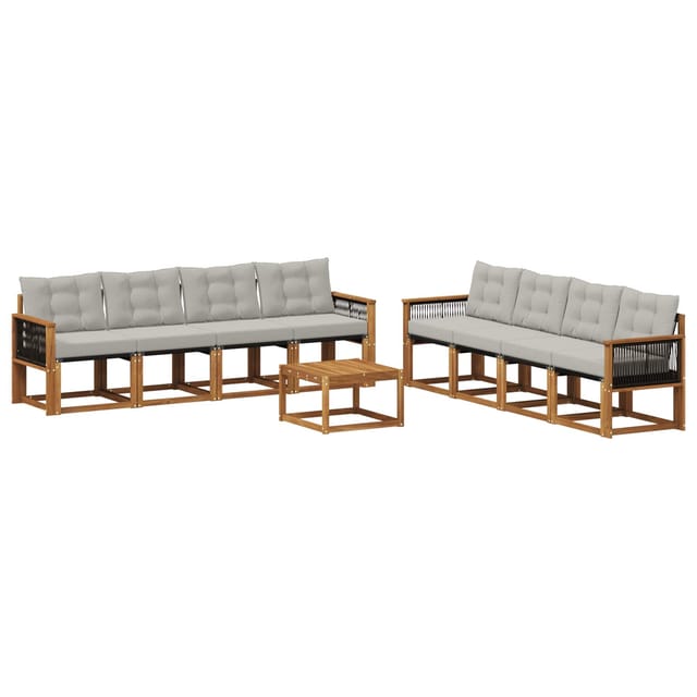 vidaXL Outdoor-Sofagarnitur mit Kissen 9 Stk Natur und Hellgrau 3381855