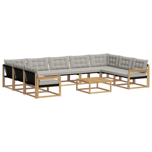 vidaXL Outdoor-Sofagarnitur mit Kissen 10-Tlg Weiß und Hellgrau 3389085
