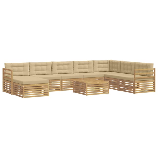 vidaXL Outdoor-Sofagarnitur mit Kissen 9-Tlg Weiß und Beige Polyester 3390988