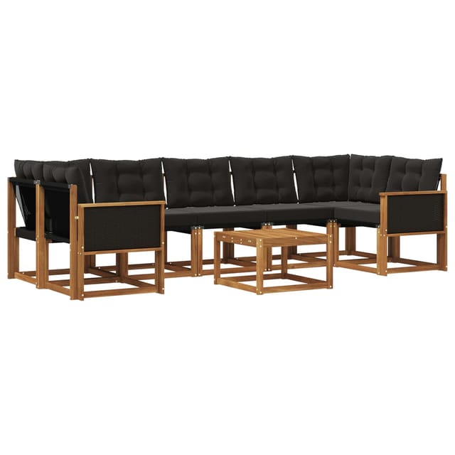 vidaXL Outdoor-Sofagarnitur mit Kissen 8 Stk Natur und Schwarz 3381832