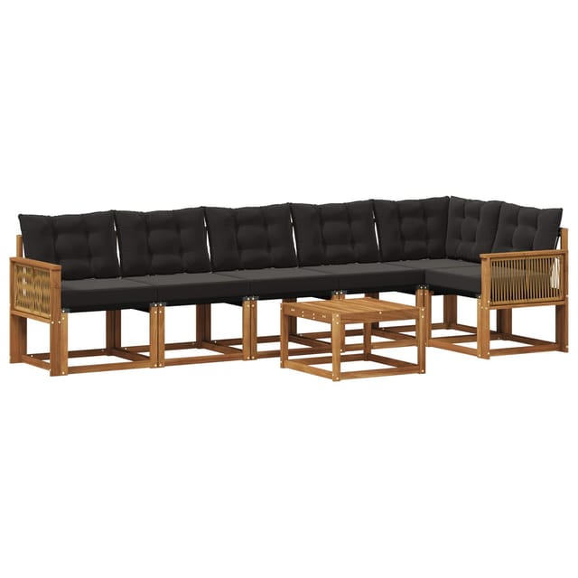 vidaXL Outdoor-Sofagarnitur mit Kissen 7 Stk Natur und Schwarz 3382004